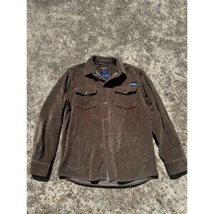 Kavu Mens Corduroy Snap Jacket Size L LARGE Dark Green Cargo Pockets Super Nice